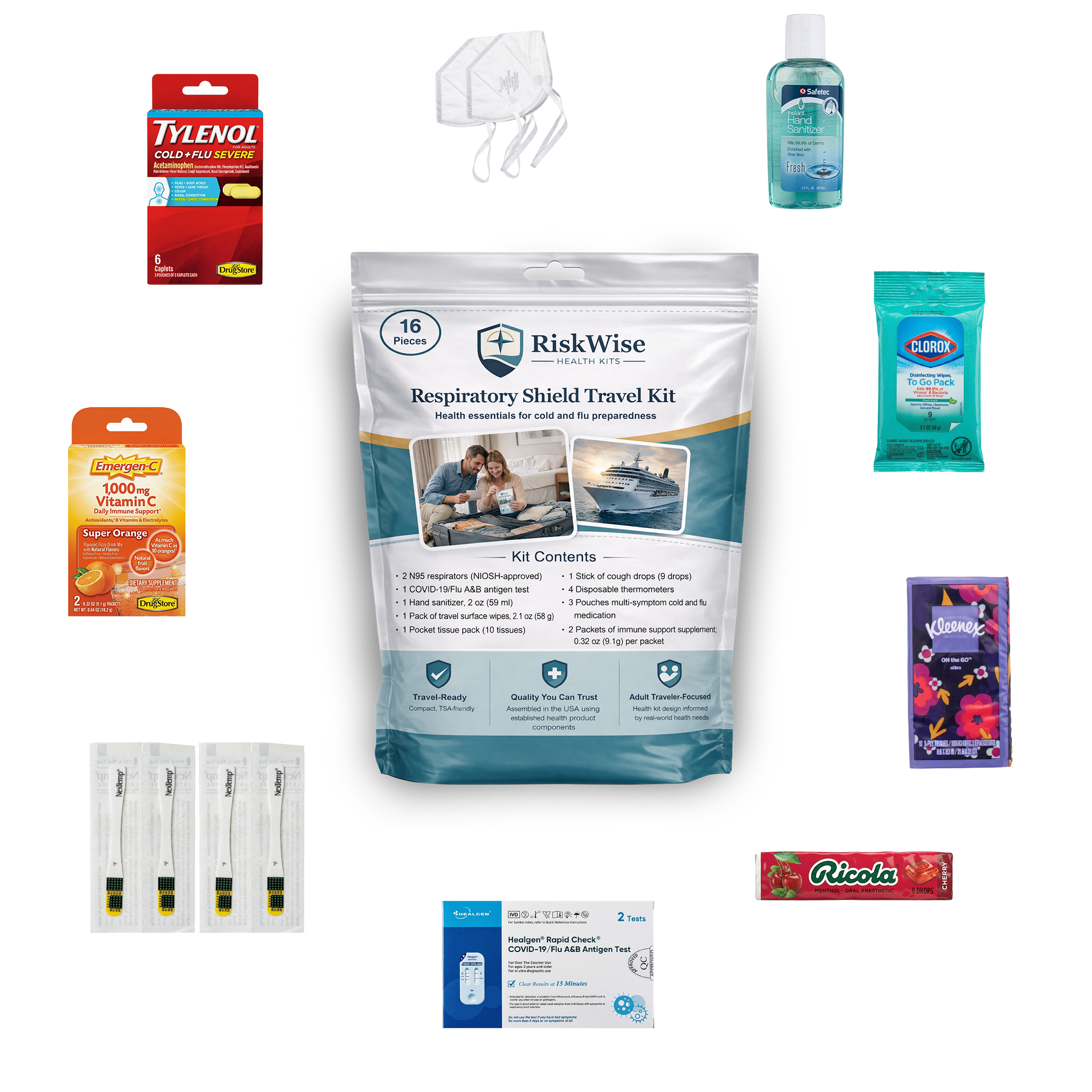 Respiratory Shield Travel Kit — Individual (16 pieces)